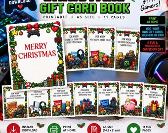 Gamer Christmas Gift Card Book Printable, Gaming Gift for Teen, Money Voucher Holder, Digital Download, Gamer Christmas Gift, Money Wallet