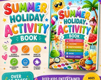 Summer Holiday Activity Book Printable, Kids Summer Activity Pack, 45 Page PDF Digital Download, Colouring, Mazes, I Spy, Instant Download