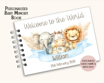 Libro de recuerdos personalizado para bebés, regalo de recuerdo para recién nacidos, diario personalizado para bebés, regalo para baby shower, libro de registro para recién nacidos (Reino Unido)