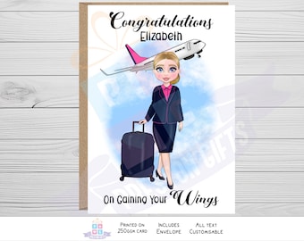 Tarjeta de felicitación para auxiliar de vuelo, regalo por obtener alas, tarjeta de nuevo trabajo para tripulante de cabina de Wizz Air, tarjeta para azafata, auxiliar de vuelo