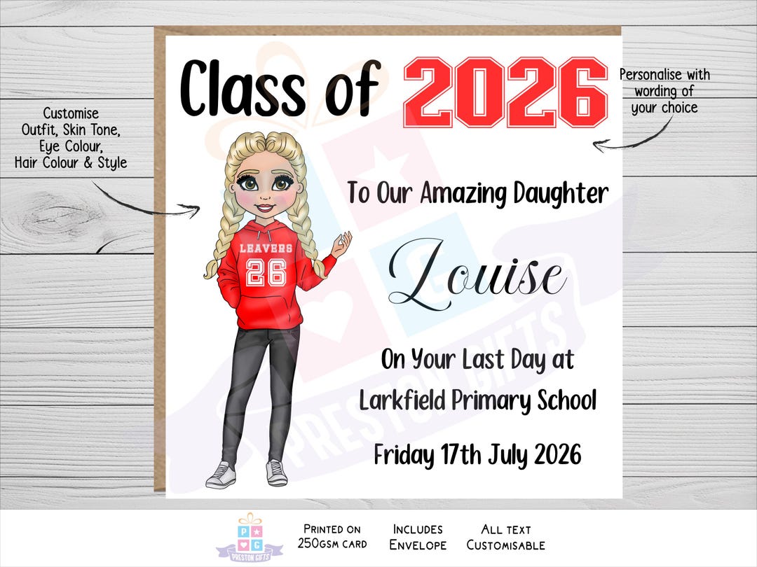 Class of 2026 Primary School Leavers Card, Last Day of Year 6 Card ...
