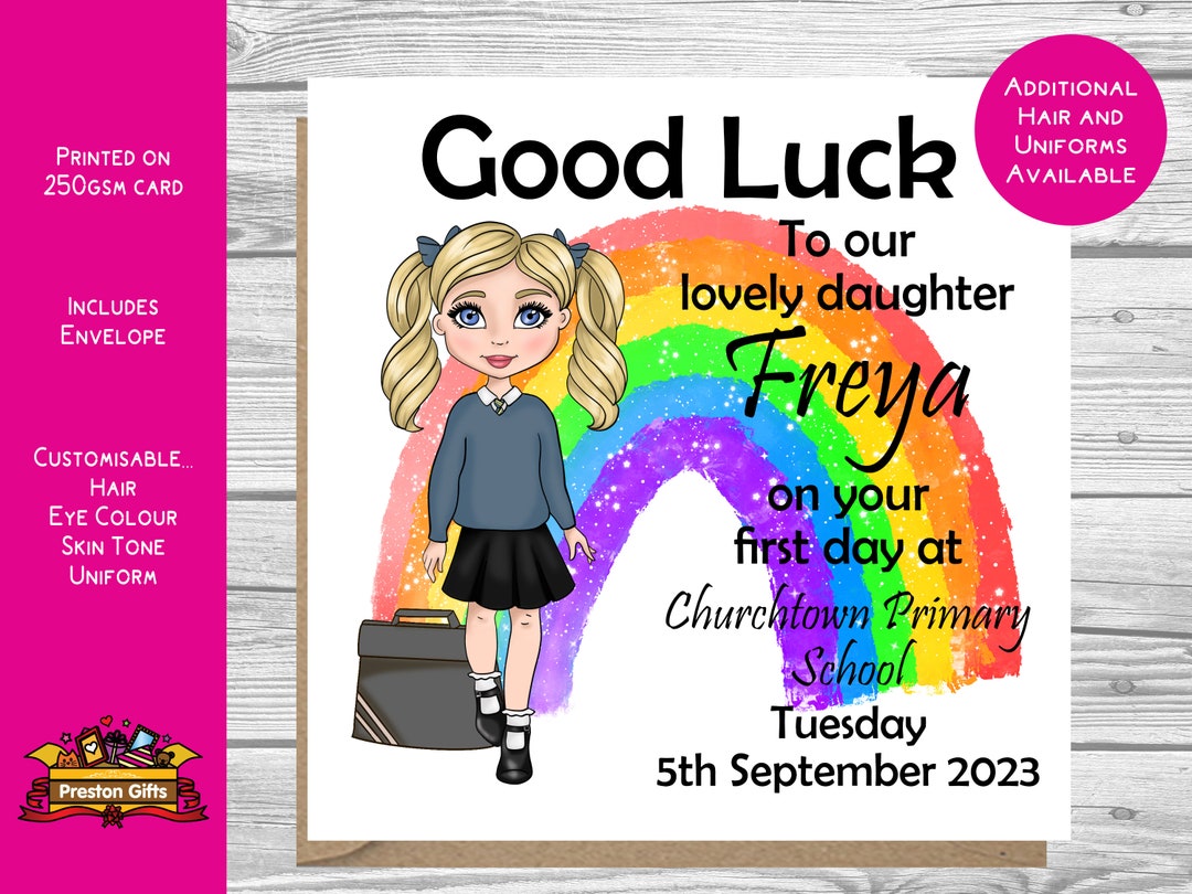 good-luck-first-day-at-school-card-for-daughter-personalised-etsy