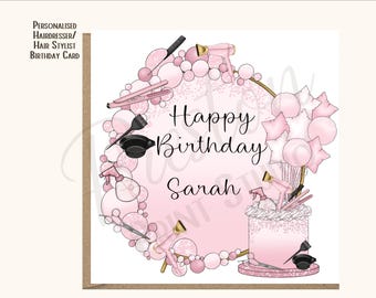 Tarjeta de cumpleaños personalizada para peluquero/a (6x6), tarjeta para estilista, cumpleaños de salón, regalo personalizado para peluquero/a, tarjeta para peluquero/a.