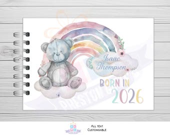 Libro de recuerdos personalizado para bebé, regalo para baby shower, libro de recuerdos de los primeros recuerdos del bebé, regalo para recién nacido niño, regalo de osito de peluche para niña.