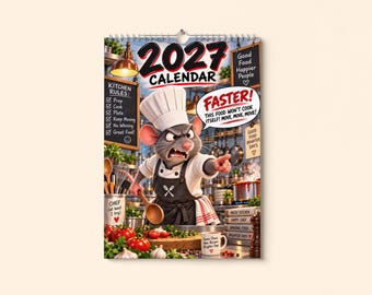 2027 Funny Chef Wall Calendar, A4 Kitchen Calendar, Chef Gift, Cooking Humour, Funny Cook Gift, Restaurant Kitchen Staff Gift, Secret Santa