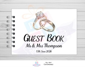 Libro de firmas personalizado para anillos de boda, libro de firmas personalizado para novios tamaño A5, libro de recuerdos de boda personalizado, regalo de compromiso, regalo de boda,