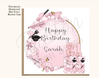 Tarjeta de cumpleaños personalizada para peluquero/a (6x6), tarjeta para estilista, cumpleaños de salón, regalo personalizado para peluquero/a, tarjeta para peluquero/a.