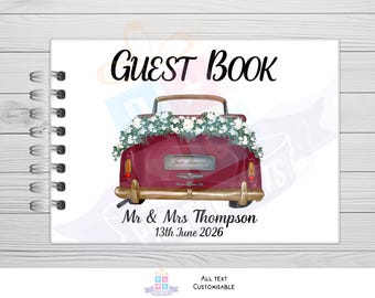 Libro de firmas personalizado para bodas en coche antiguo, libro de firmas para novios tamaño A5, libro de recuerdos de boda personalizado, regalo de compromiso, regalo de boda,