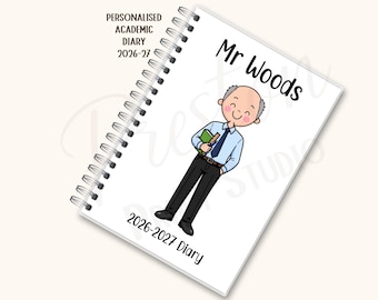 Personalised Teacher Academic Diary 2026-2027,  A5 Mid Year Diary for Teachers, Male Teacher Gift, Student Teacher Planner, School Diary