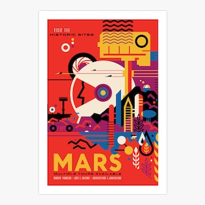 NASA Mars Canvas Print | The Red Planet Poster | Retro Futurism | Vintage Space Art