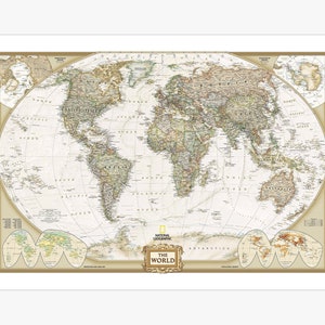 World Map Canvas Print | National Geographic Poster | Earth Globe Map | Retro Vintage Art