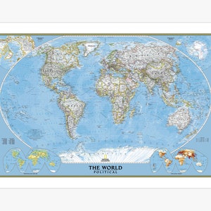 Political World Map Canvas Print | National Geographic Poster | Earth Globe Map Art