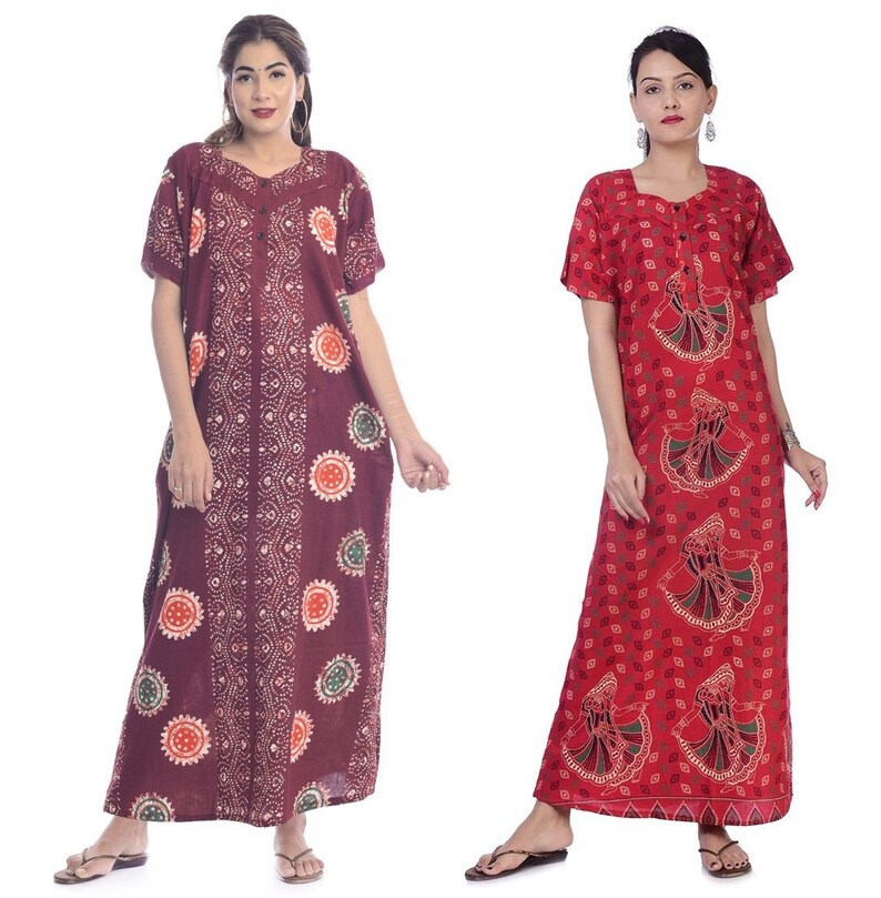 Women Organic Batik Cotton Nighty Night 