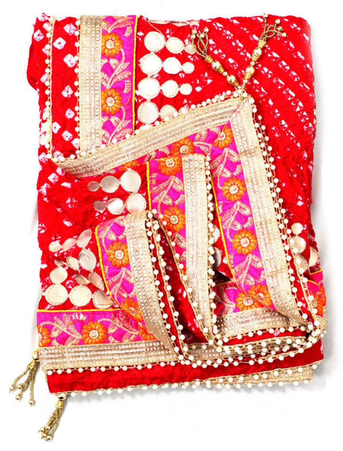 Red Handmade Bandhani Bandhani Indian Art Silk scarf Dupatta | Etsy