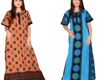 Women Organic Cotton Nighty Night Gown Chemise Sleepwear Nightwear Beach Wear Maxi full length Pack of 2