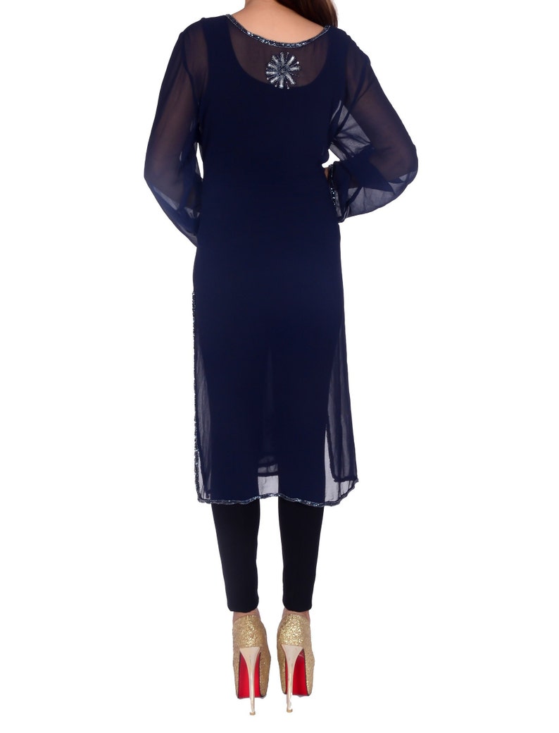 Indian Handmade beaded kurta Kurti Designer Blue Top Tunic