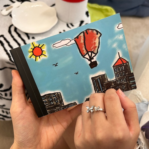 RING FLIP BOOK, Modern Style Air Balloon Printed Memorial Flip Book Surprising proposal flip book , Gift For Her