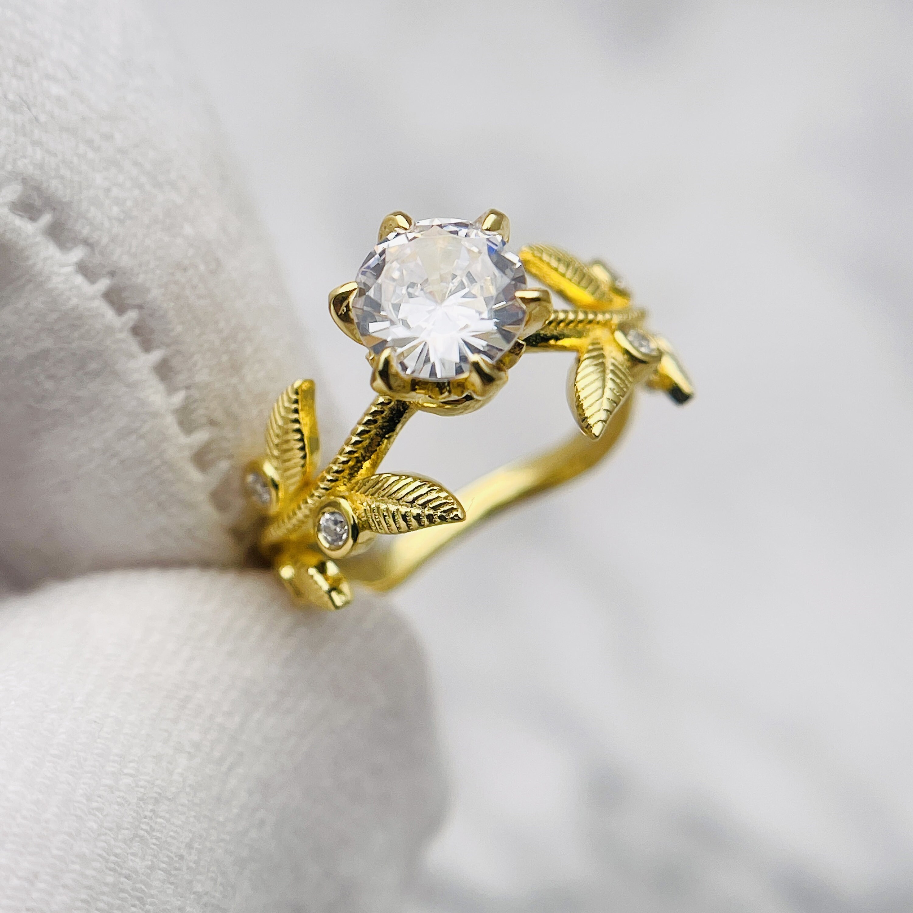 Sunflower Ring / Solid Gold Moissanite Engagement Ring / Etsy