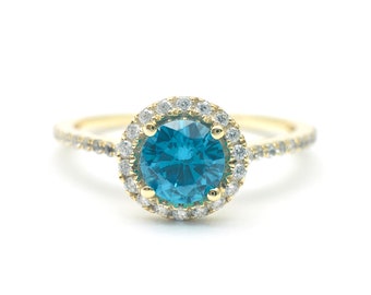 Blue topaz ring round cut wedding ring December birthstone ring 14K gold engagement ring vintage blue topaz engagement ring