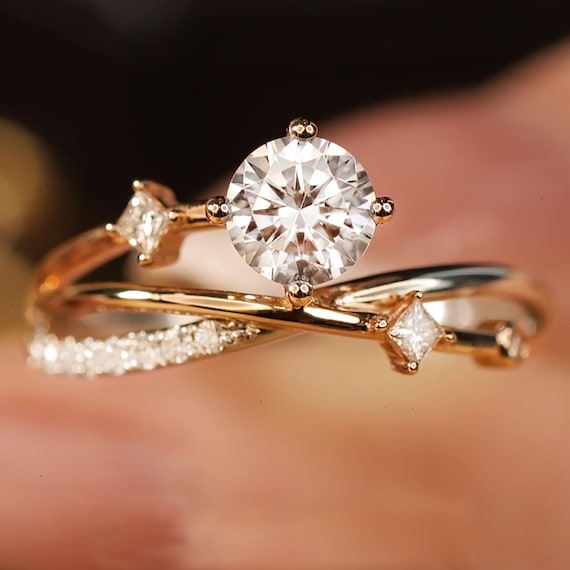 Branch Ring Moissanite Engagement Ring Solid Gold Wedding Ring