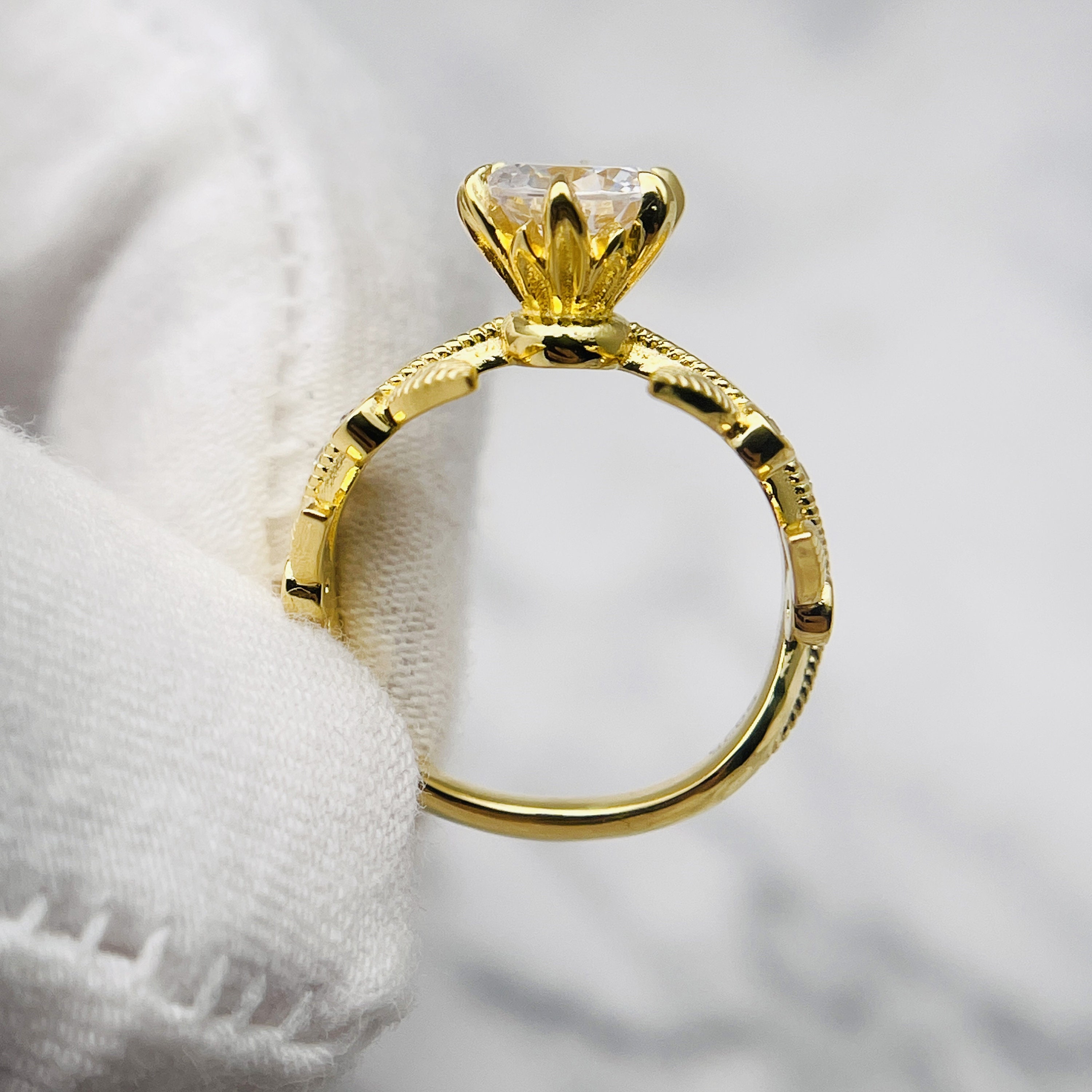 Sunflower Ring / Solid Gold Moissanite Engagement Ring / Etsy