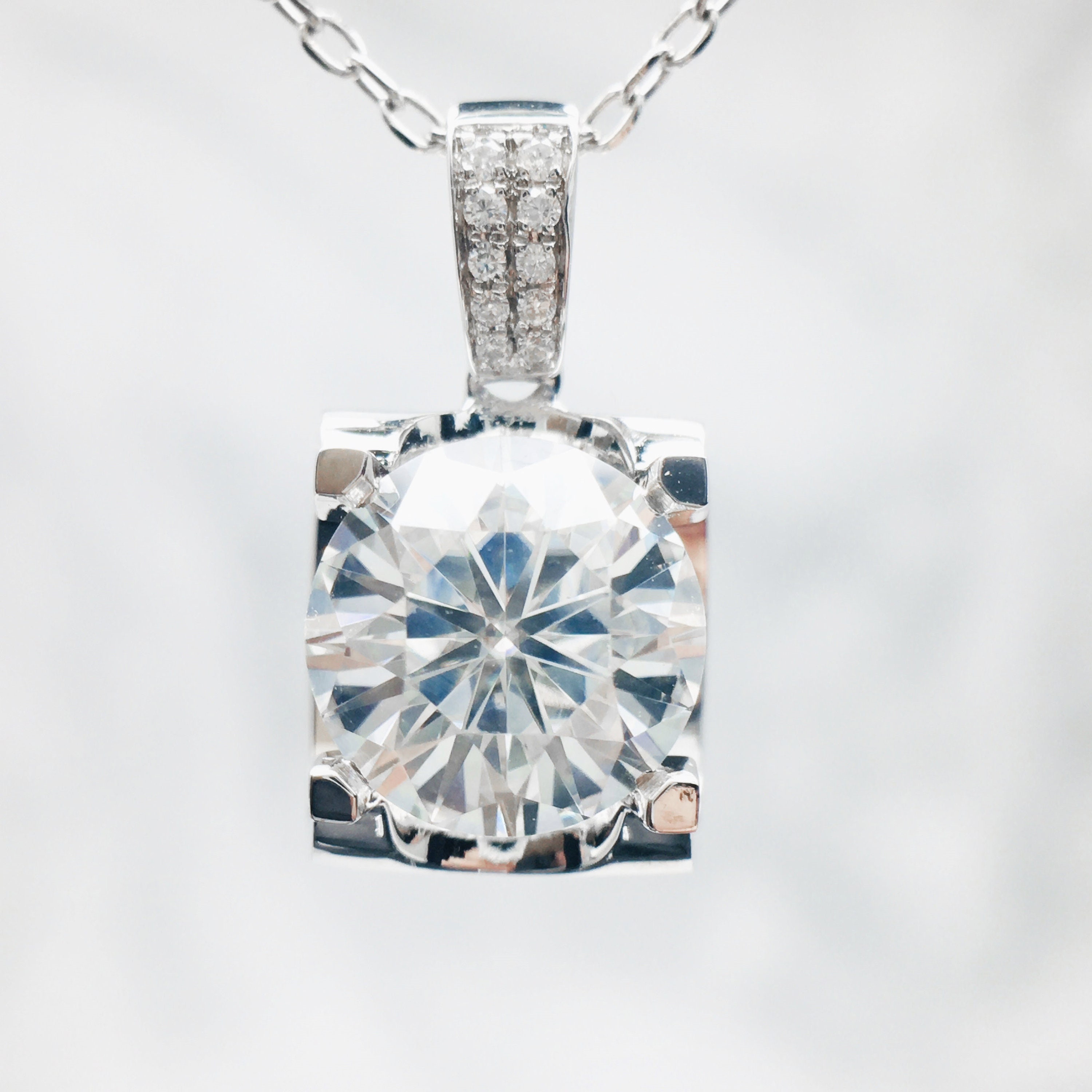 Moissanite Necklace / 14k Gold Moissanite Pendant / Solitaire Etsy