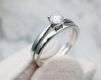 Forever one 0.25 ct round solitaire engagement ring solid 14K white gold moissanite wedding ring  white gold ring solitaire 4 prong ring