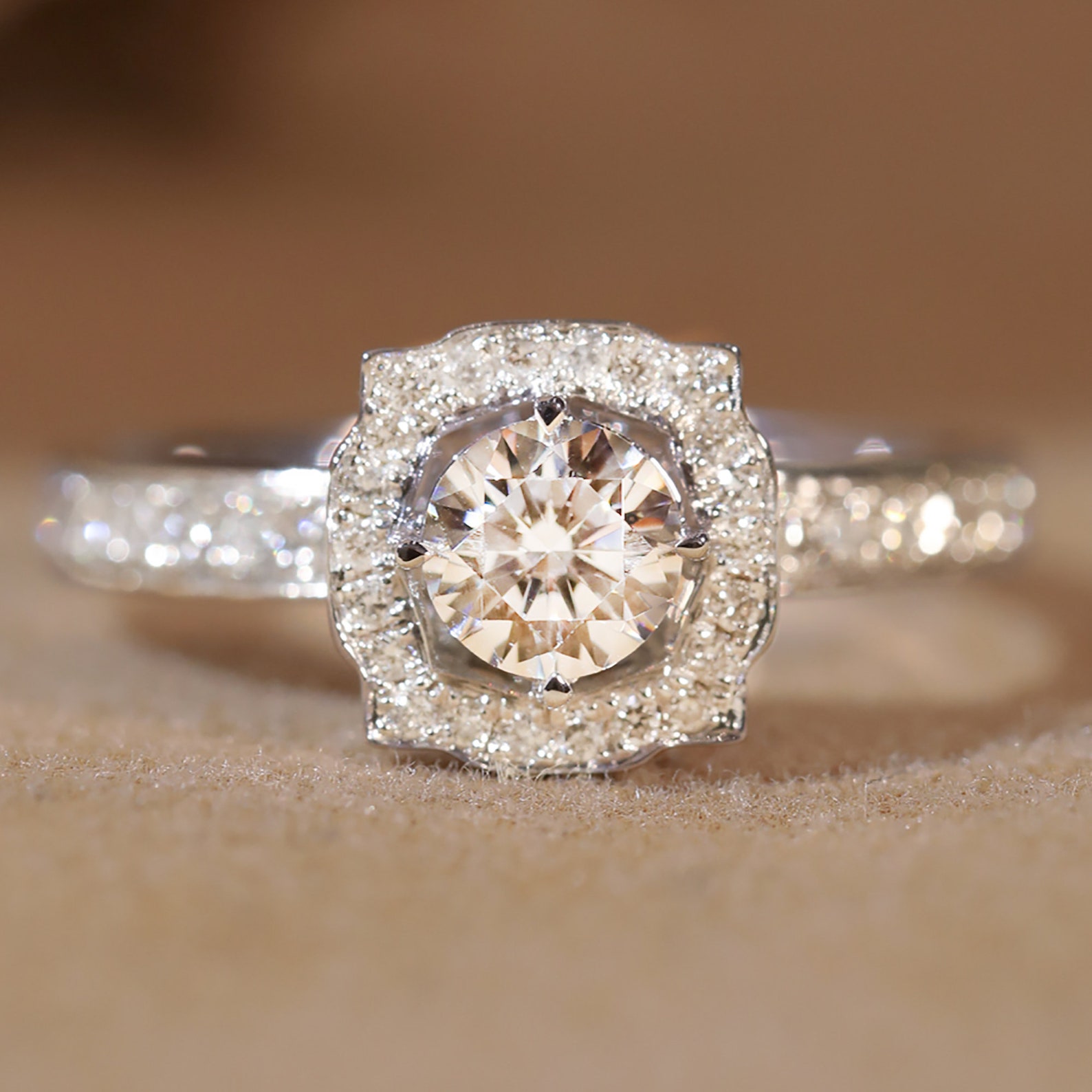 Sunflower Ring/moissanite Engagement Ring/antique Halo Etsy UK