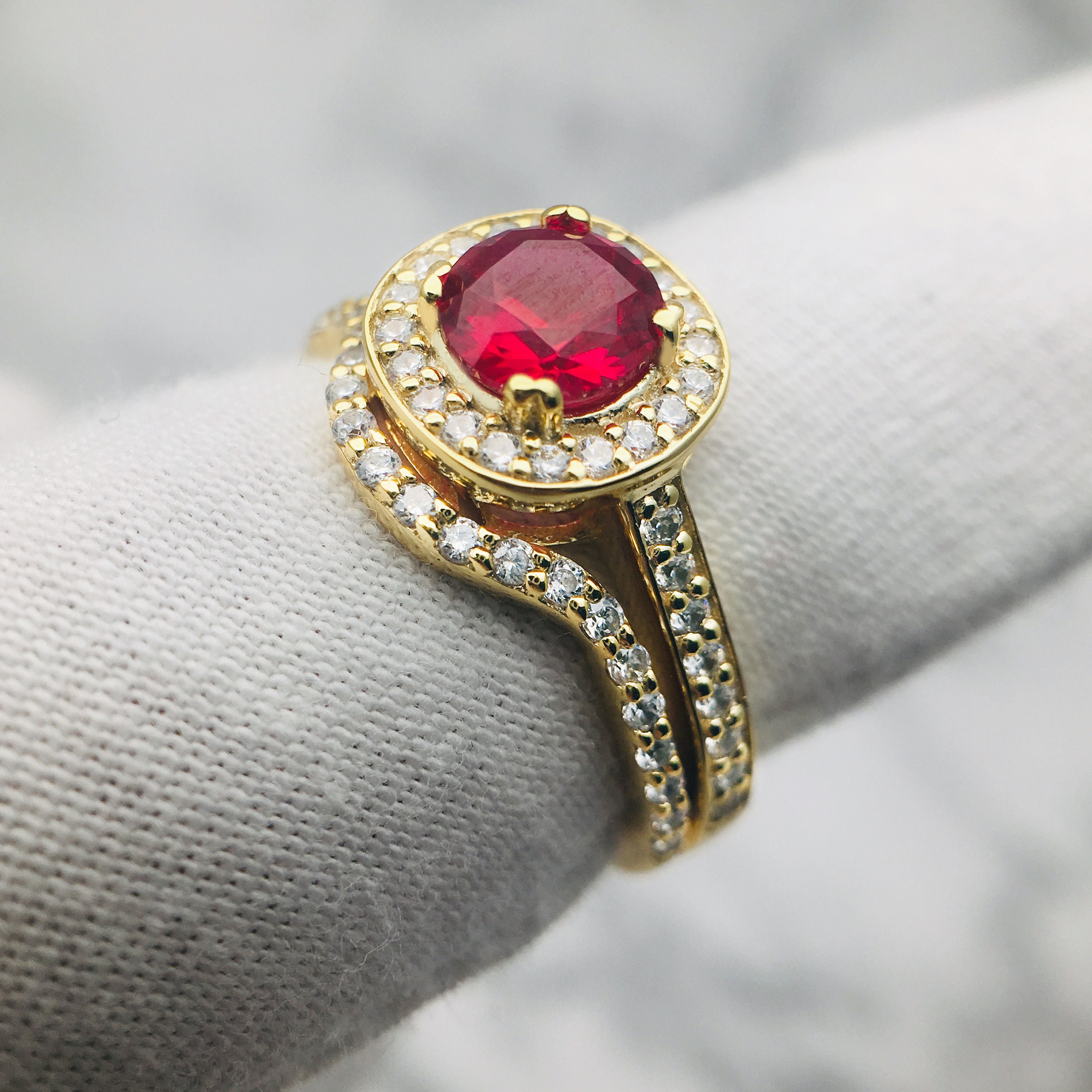 Ruby ring 14K gold vintage man made ruby ring july birthstone | Etsy