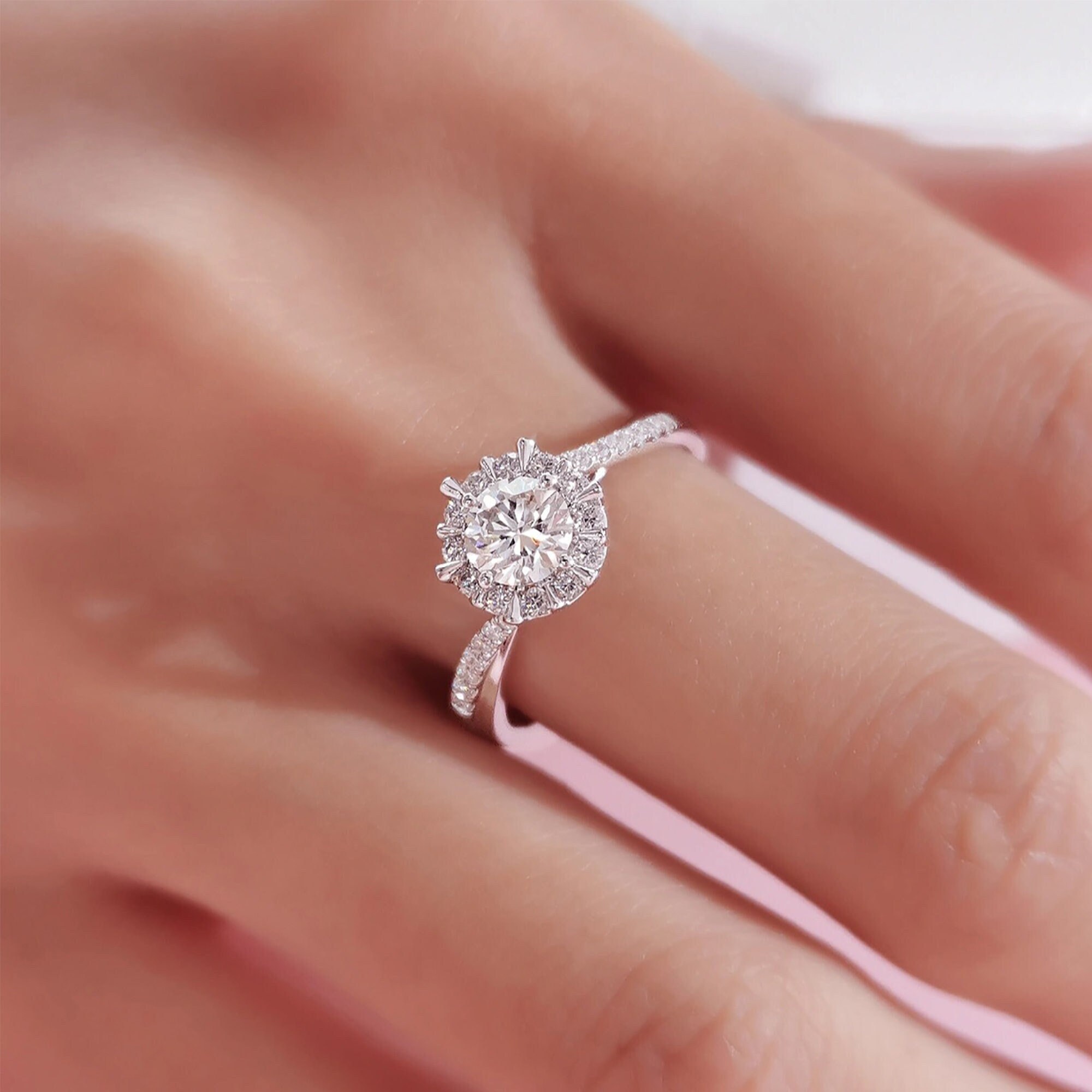 Halo Engagement Ring/moissanite 