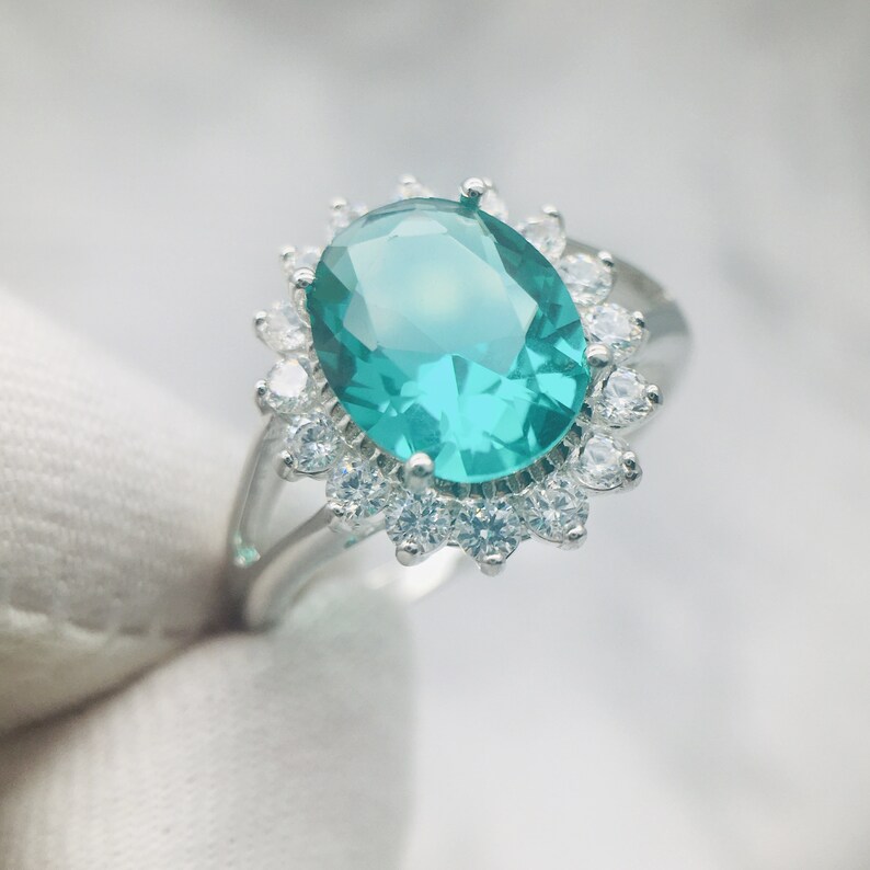 Mint Green Ring / Solid White Gold Mint Gren Gemstone Ring / Etsy