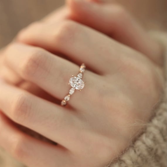 Oval Engagement Ring Oval Moissanite Engagement Ring Vintage