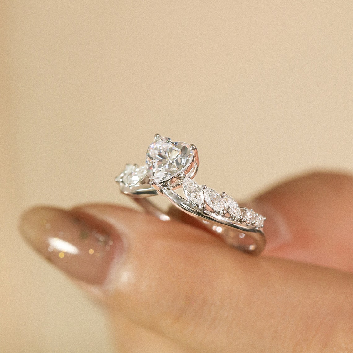 Heart Moissanite Ring / Heart Shaped Engagement Ring / Solid Etsy