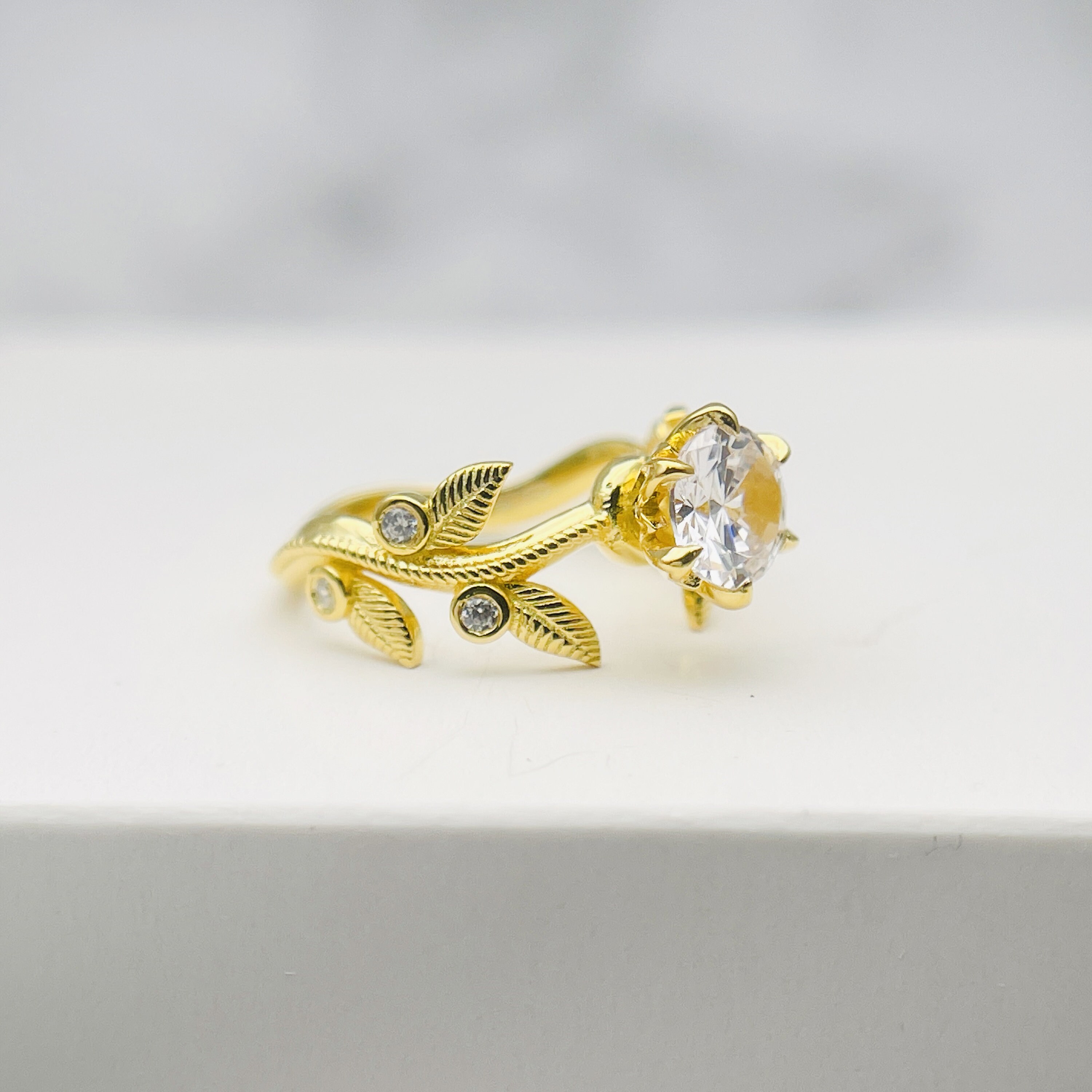 Sunflower Ring / Solid Gold Moissanite Engagement Ring / Etsy