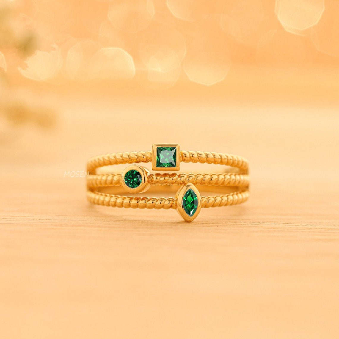 Vintage Lab Emerald Gemstone Ring / Solid Gold Lab Emerald Etsy