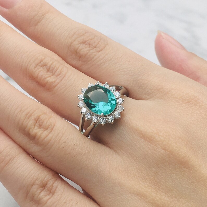 Mint Green Ring / Solid White Gold Mint Gren Gemstone Ring / Etsy
