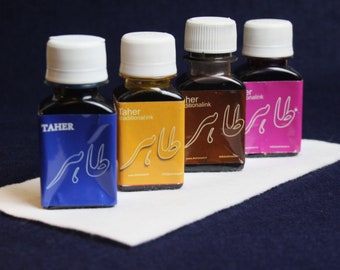 Tinta tradicional Taher para caligrafía árabe, tinta para caligrafía con pluma de inmersión: azul, azafrán, avellana, magenta