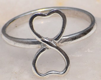 Infinity Heart Ring, Double Heart Ring, Sterling Silver Ring, Statement Jewelry, Handmade Jewelry, Dainty Ring, Ring For Her, Stacking Ring