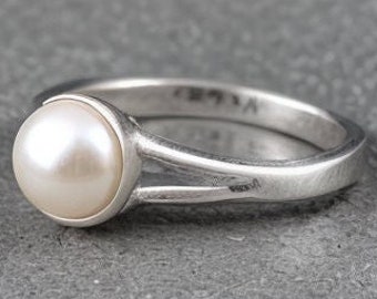 Parelring, 925 Sterling zilveren ring, ronde parelring, zoetwaterparelring, ring voor vrouwen, handgemaakte zilveren ring, Boho ring, cadeau