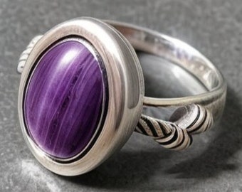 Echter Amethyst-Ring, 925 Sterling Silber Amethyst Ovaler Edelstein-Ring, langer Ring Silber, Statement-Ring, Boho-Ring, wunderschöner