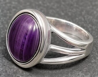 Natürlicher Amethyst-Ring, Amethyst-Ring, 925er Sterlingsilber-Ring, handgefertigter Silberring, Boho-Ring, Geschenk für sie,ovaler Amethyst