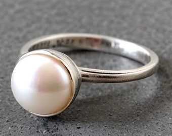 Parelring, 92,5% Sterling zilveren ring, zilveren parelring, edelsteenring, Sterling zilveren ring, zoetwaterparelring, zilveren ring voor