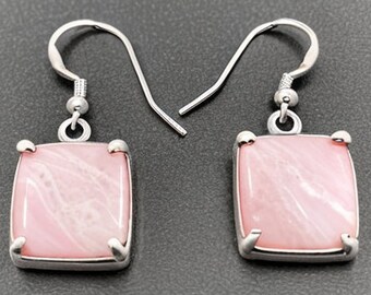 Rose Quartz Earrings, Cushion Stone, Minimalist Earrings, 925 Sterling Silver Earrings, Handmade Jewelry, Dangle Drop Earrings, Gift For Her