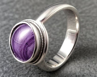 Amethyst-Ring, 925er Sterlingsilber-Ring, handgefertigter Silberring, minimalistischer Ring, Geschenk für Sie, runder Amethyst-Ring, Ring