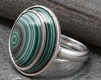 Bague malachite authentique, bague en argent faite à la main, bague en argent sterling 925, bague malachite en forme de larme, cadeau pour