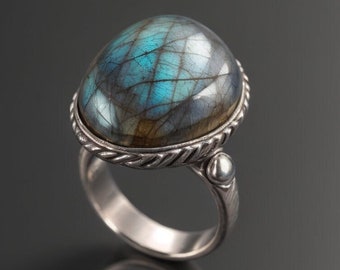 Anello labradorite naturale, anello in argento fatto a mano, argento sterling 925, anello delicato, anello ovale labradorite, anello per