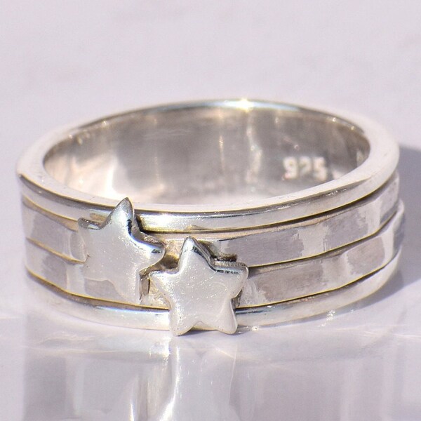 Ster op Spinner Band Ring, Sterling zilveren Ring, handgemaakte Ring, zilveren damesring, Fidget Ring, angst Ring