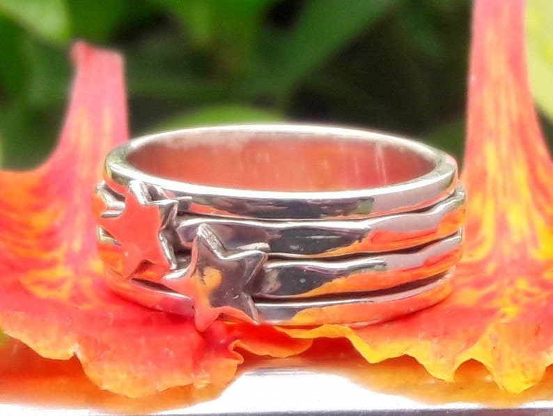 Bohemian Ring Gift For Women Sterling Silver Ring Fidget Ring Anxiety Ring Star On Spinner Band Ring Handmade Ring Women Silver Ring
