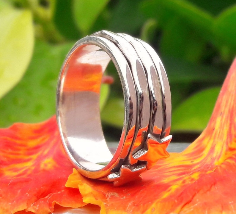 Bohemian Ring Gift For Women Sterling Silver Ring Fidget Ring Anxiety Ring Star On Spinner Band Ring Handmade Ring Women Silver Ring