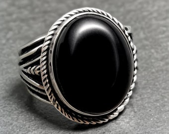 Natuurlijke zwarte onyx ring, handgemaakte zilveren ring, 925 sterling zilveren ring, ovale zwarte onyx, designer ring, belofte ring, mooie